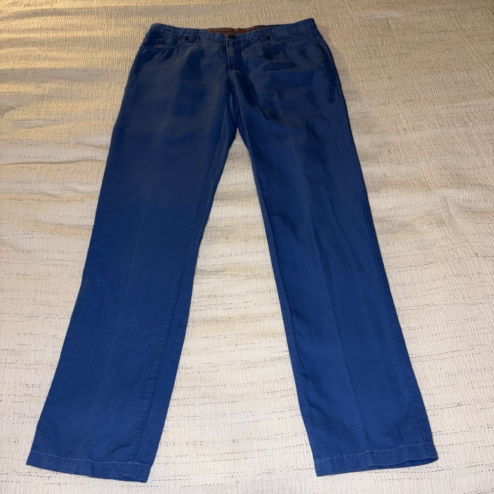Luciano Barbera Men Blue Linen Blend Pant Size 52 (36) Italy Luxury Straight Leg